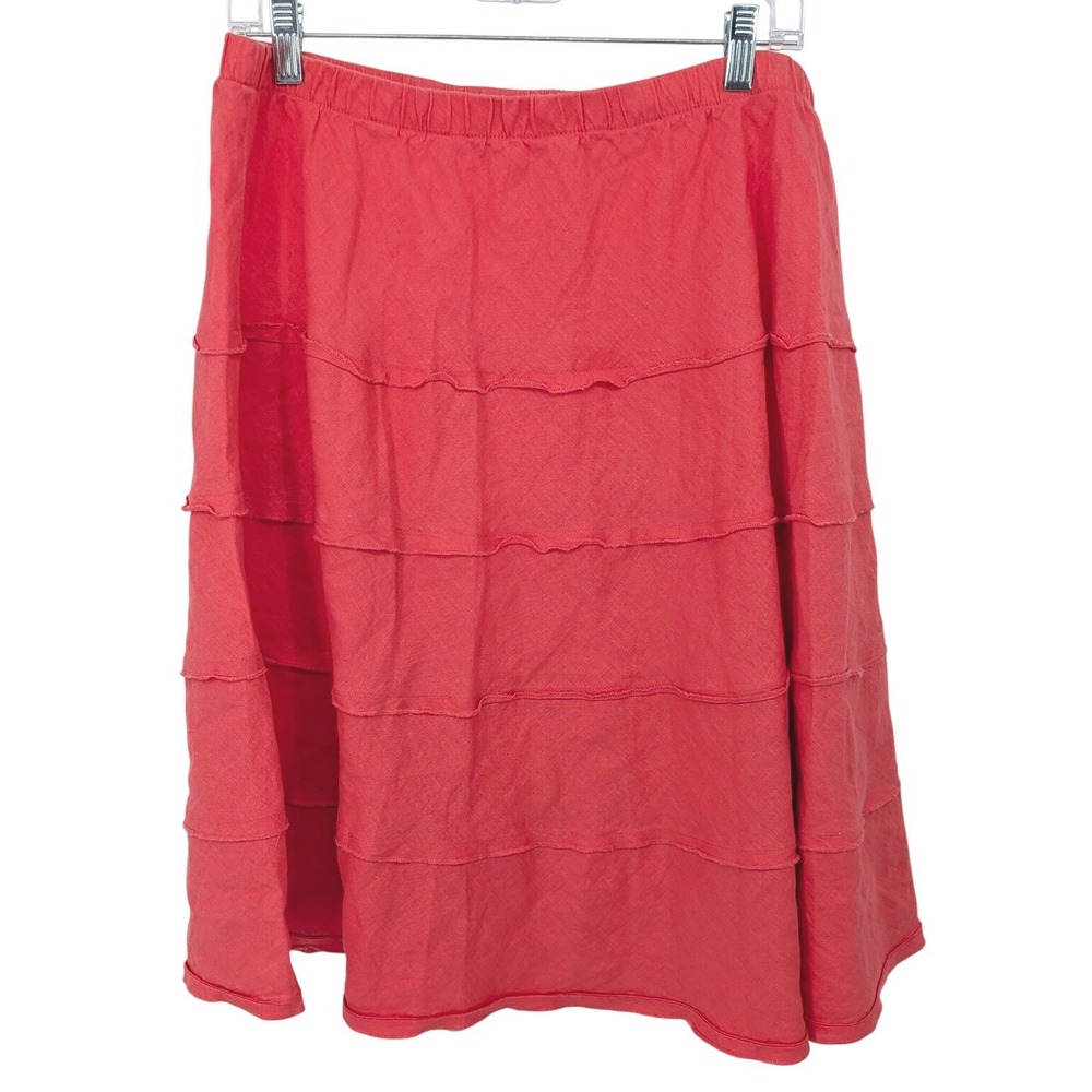 Soft Surroundings Line Skirt Womens Large Coral Pink Tiered Midi Boho Coastal